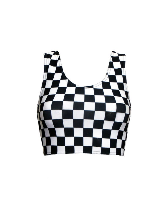 Buy Monochrome Chequered Chess Board Sleeveless Crop Top Online in