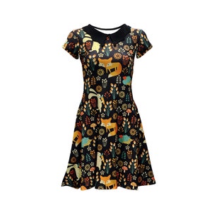 Fox, Rabbit And Hedgehog Animal Nature Print Alternative Collar Dress Rockabilly Fashion Trend