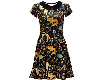 Fox, Rabbit And Hedgehog Animal Nature Print Alternative Collar Dress Rockabilly Fashion Trend