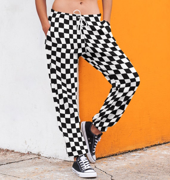 Unisex Classic Mono Checker Board Square Check Print Fleece Sweatpants  Jogging Bottom Jogger Loungewear Pants