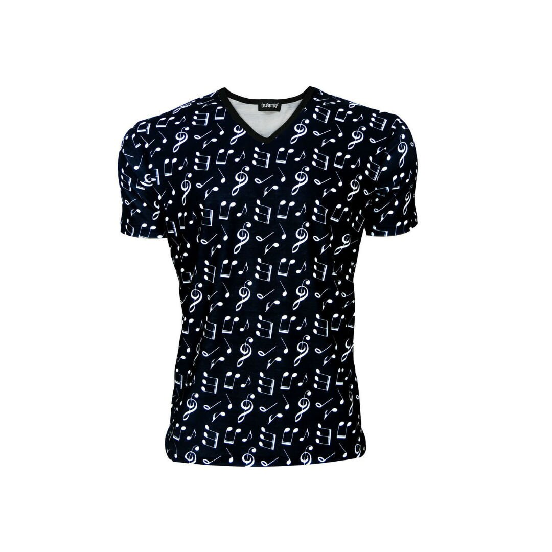 Image of Men's Musical Notes Music Fan Score Sheet Print V-Neck Tshirt