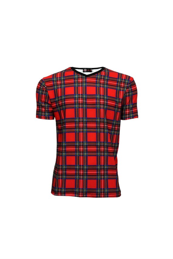 red and black check t shirt mens