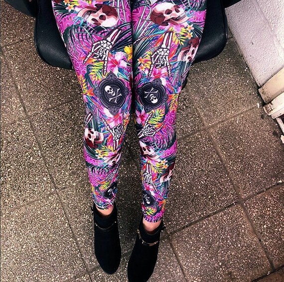 Tropical Floral Flowers Leaves Leopard Skin Animal Print Alternative Leggings