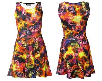 Multi Fire Breathing Dragons Alternative Printed Skater Dress