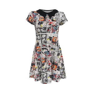 Comic Strip Book Skulls Classic Retro 50's Print Collar Dress Rockabilly