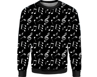 Unisex Unique Musical Keys Notes Symbols Signs Print Fleece Jumper Sweatshirt Fashion Top Alternative