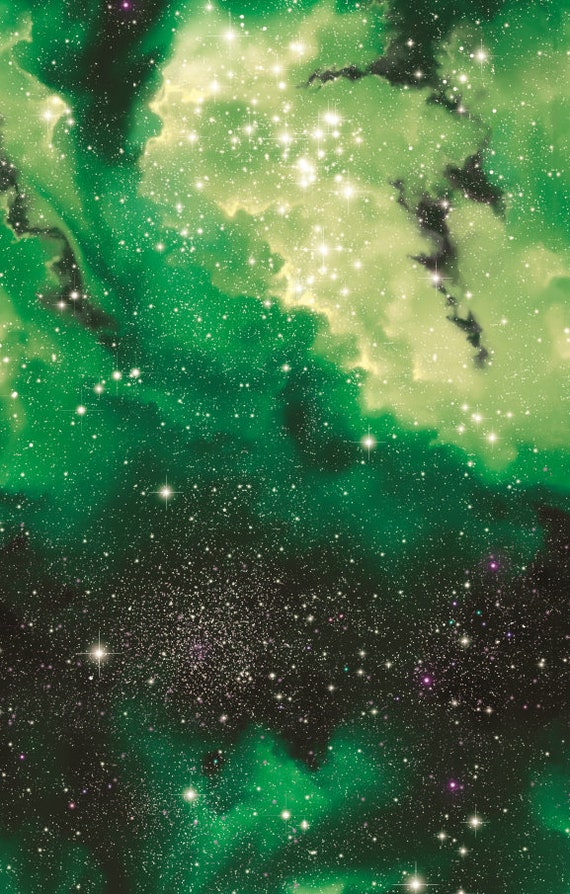 Green Galaxy Space Universe Planets Stars Microfibr Polyester 4