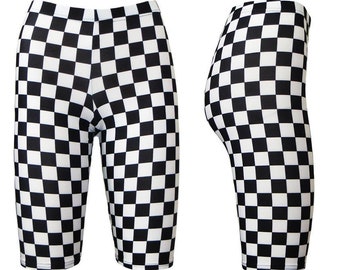 Chequered Chess Board Monochrome Printed Cycling Shorts