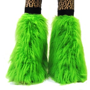 Neon UV Fluffy Furry Fluffies Long Pile Fur Legwarmers Boot Covers Rave Party Festival Clubwear image 6