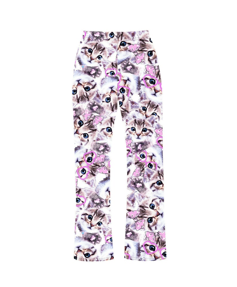 Cute Kitty Cat With Paw Glasses Bow Kitten Animal Lovers Print Loungewear Sleepwear Pyjama Bottoms