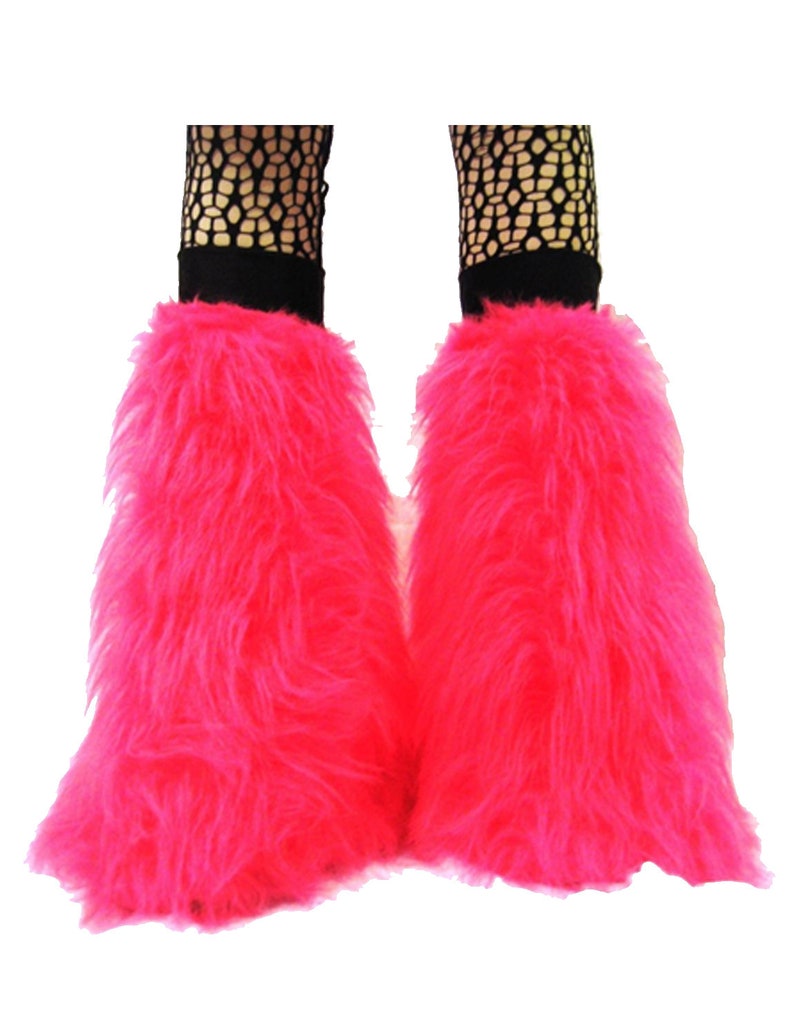 Néon UV pelucheux fourrure peluches longs poils de fourrure jambières couvre-bottes Rave Party Festival Clubwear Pink