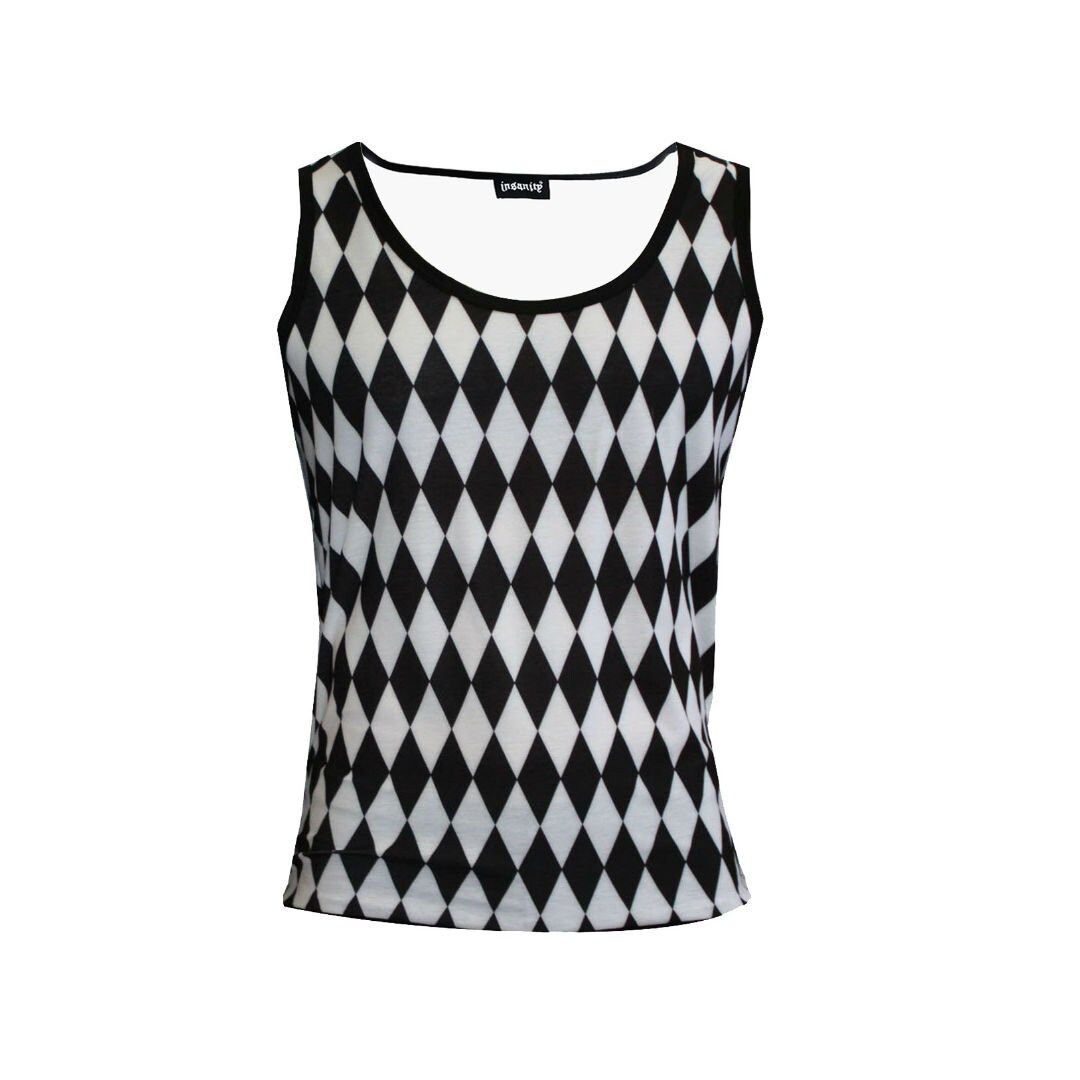 Image of Men's Black & White Harlequin Diamonds Print Vest Top