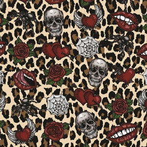 Leopard Hearts Lips Skull Roses Spider Web Alternative Print Stretch Spandex Fabric Stunning Dressmaking Alternative Tops Leggings