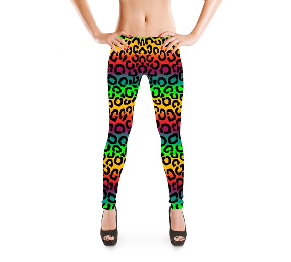 Eye-catching Unique Funky Rainbow Colours Multi Leopard Animal Skin Print  Leggings Activewear Yoga Rave 