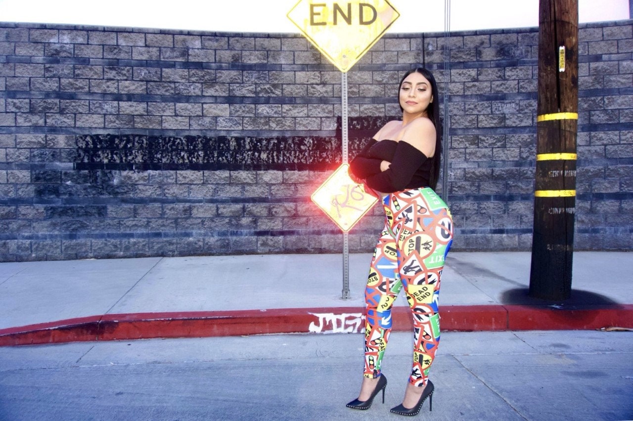 Image of Attention Road Signs Ahead Printed Alternative Leggings