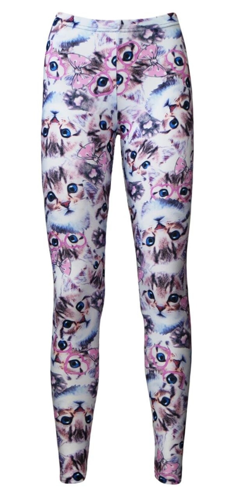 Cute Kitty Cat With Paw Glasses Bow Kitten Animal Lovers Alternative Printed Leggings