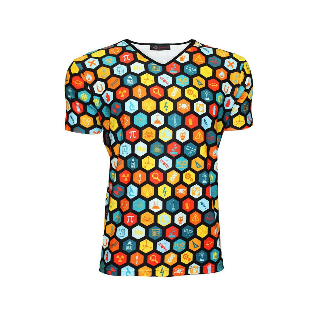 Image of Men's Science Geometric Geeky Microscope Space Alternative Printed V-Neck Tshirt