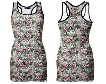 Tropical Floral Oriental Print Long Vest Top Bodycon