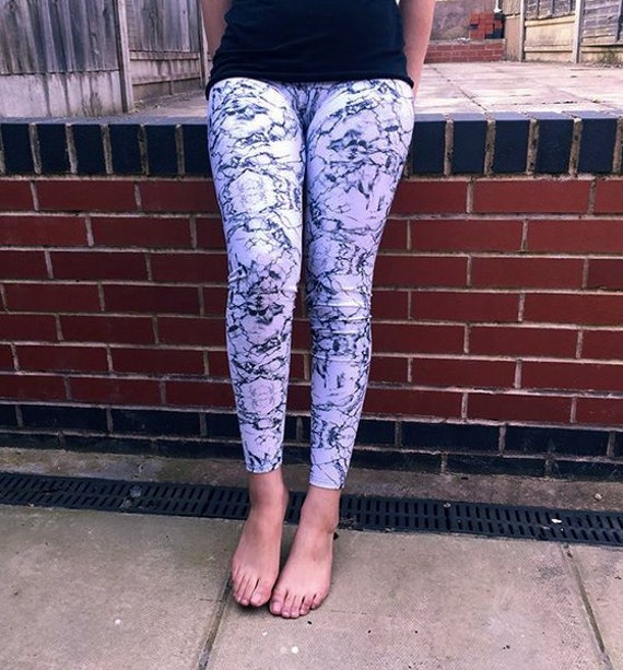 Monochromatic Aged Granite Marble Printed Leggings 