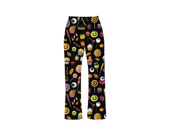 Spooky Halloween Candy Sweets Cupcake Lollipop Pumpkins Print Loungewear Pyjama Bottoms Pants