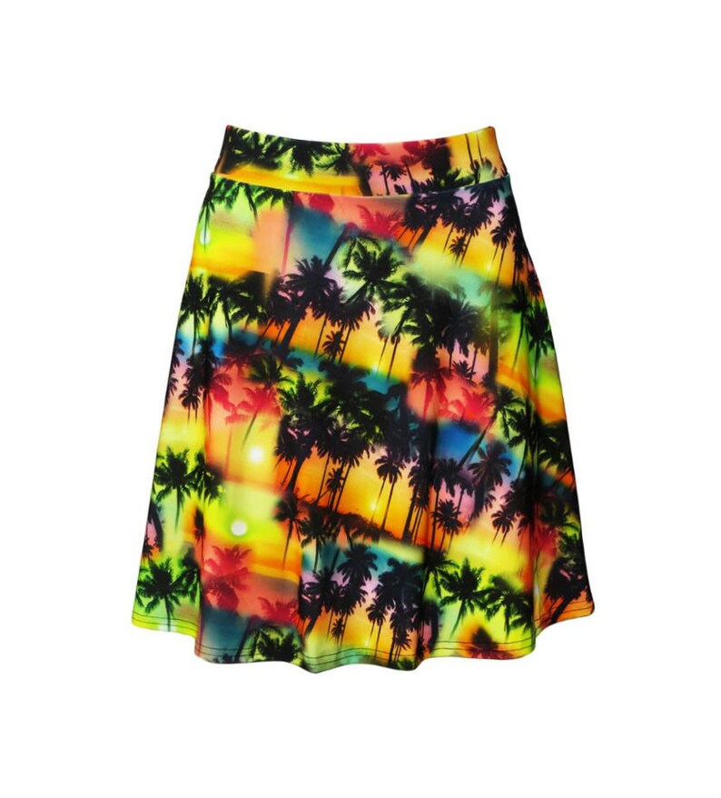 Exotic Colourful Palm Trees Sunset Los Angeles Beach Alternative Printed Skirts