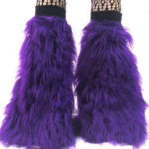 Néon UV pelucheux fourrure peluches longs poils de fourrure jambières couvre-bottes Rave Party Festival Clubwear Purple