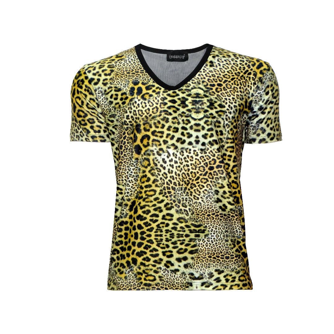 Image of Men's Classic Original Leopard Animal Skin Printed V-Neck T Shirt