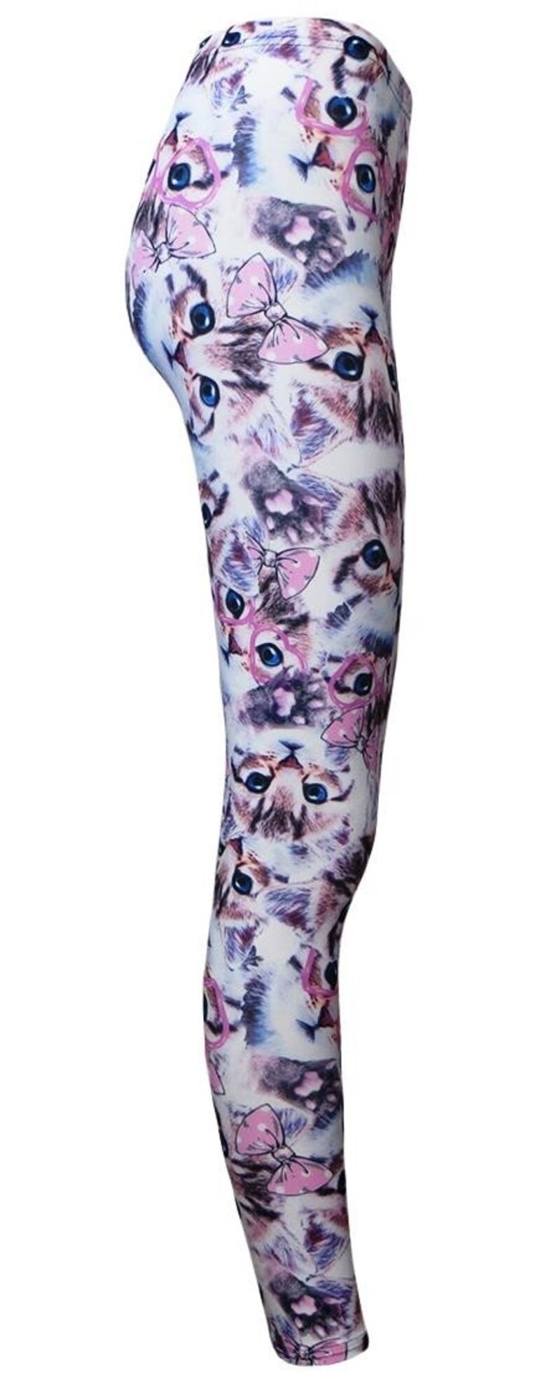 Cute Kitty Cat With Paw Glasses Bow Kitten Animal Lovers Alternative Printed Leggings