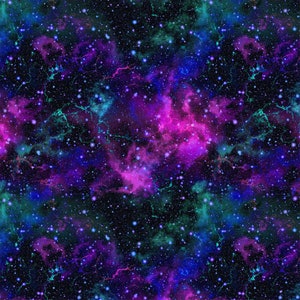 Purple Blue Galaxy Space Universe Planets Stars Microfibr Polyester Stretch Fabric Stunning Sewing Dressmaking Festival Apparel