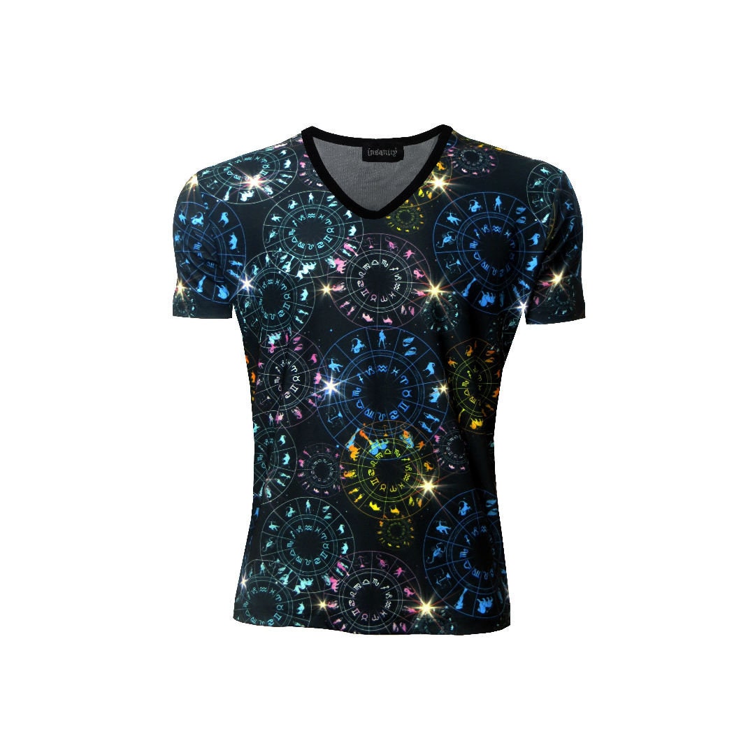 Image of Men's Astrology Horoscope Star Sign Zodiac Alternative Printed V-Neck T Shirt