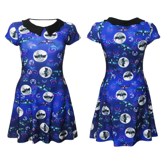 Mexican Sugar Skull Skeleton Roses Tattoo Bat Collar Skater Dress Alternative