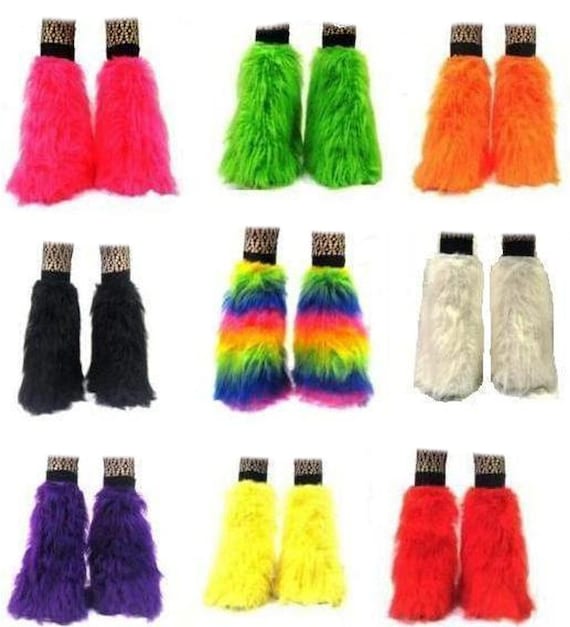 Neón UV esponjoso peludo peludo pelo largo calentadores de botas cubiertas  de botas fiesta Rave Festival Clubwear -  España