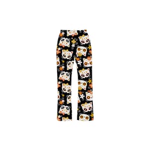 Gothic Floral Sugar Skulls Kitty Cat Bow Kitten Animal Lovers Print Loungewear Sleepwear Pyjama Bottoms