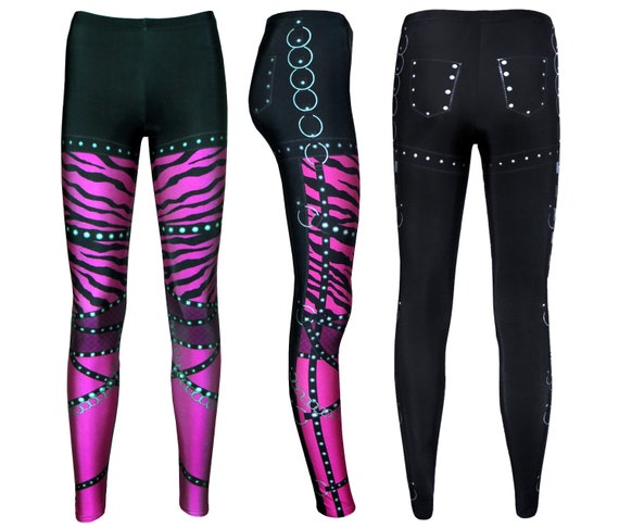 Pink Zebra Rock Metal Chain Skater Pants Effect Block Printed Leggings -   Canada