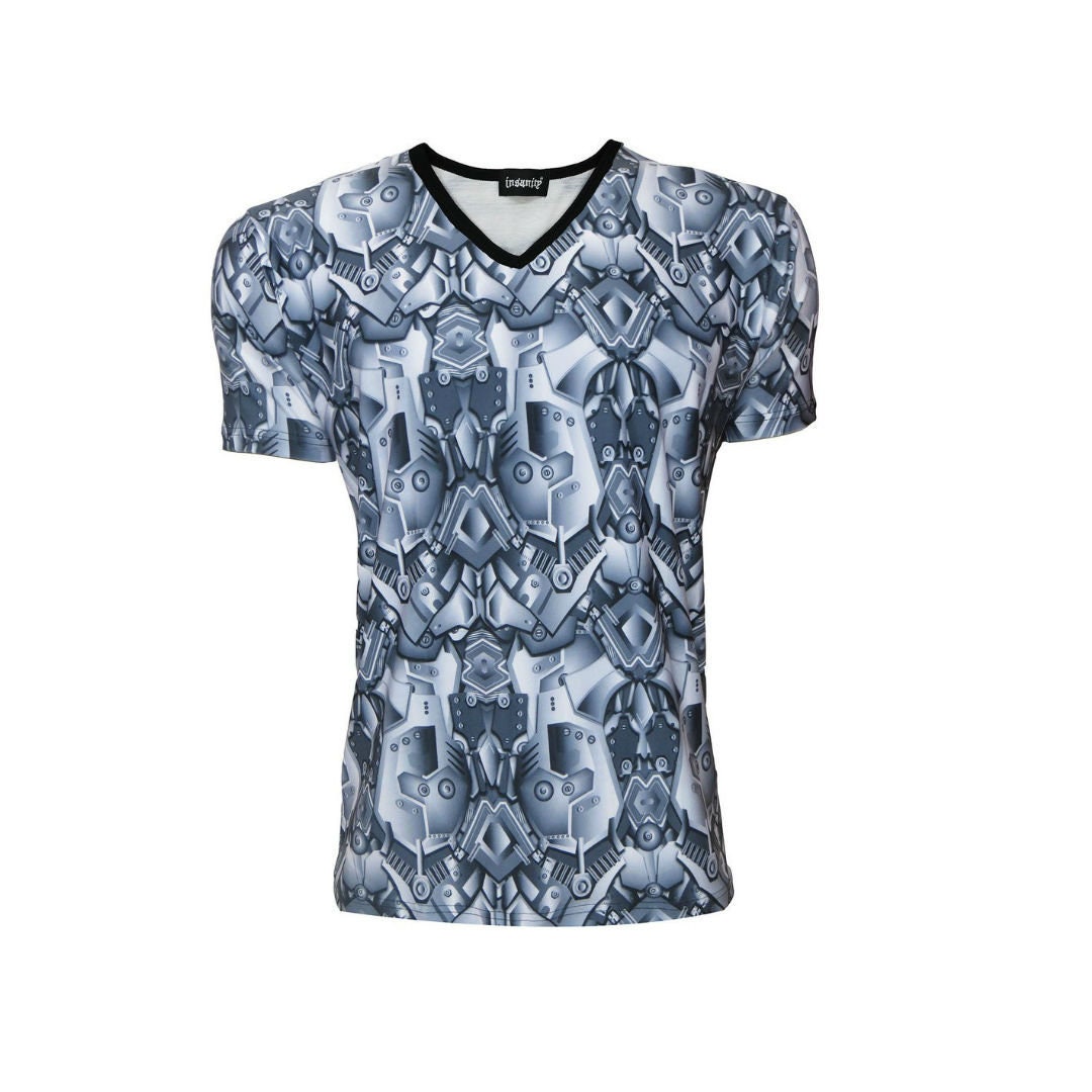 Image of Men's Steel Armour Panels Metallic Body All Over Print V-Neck
