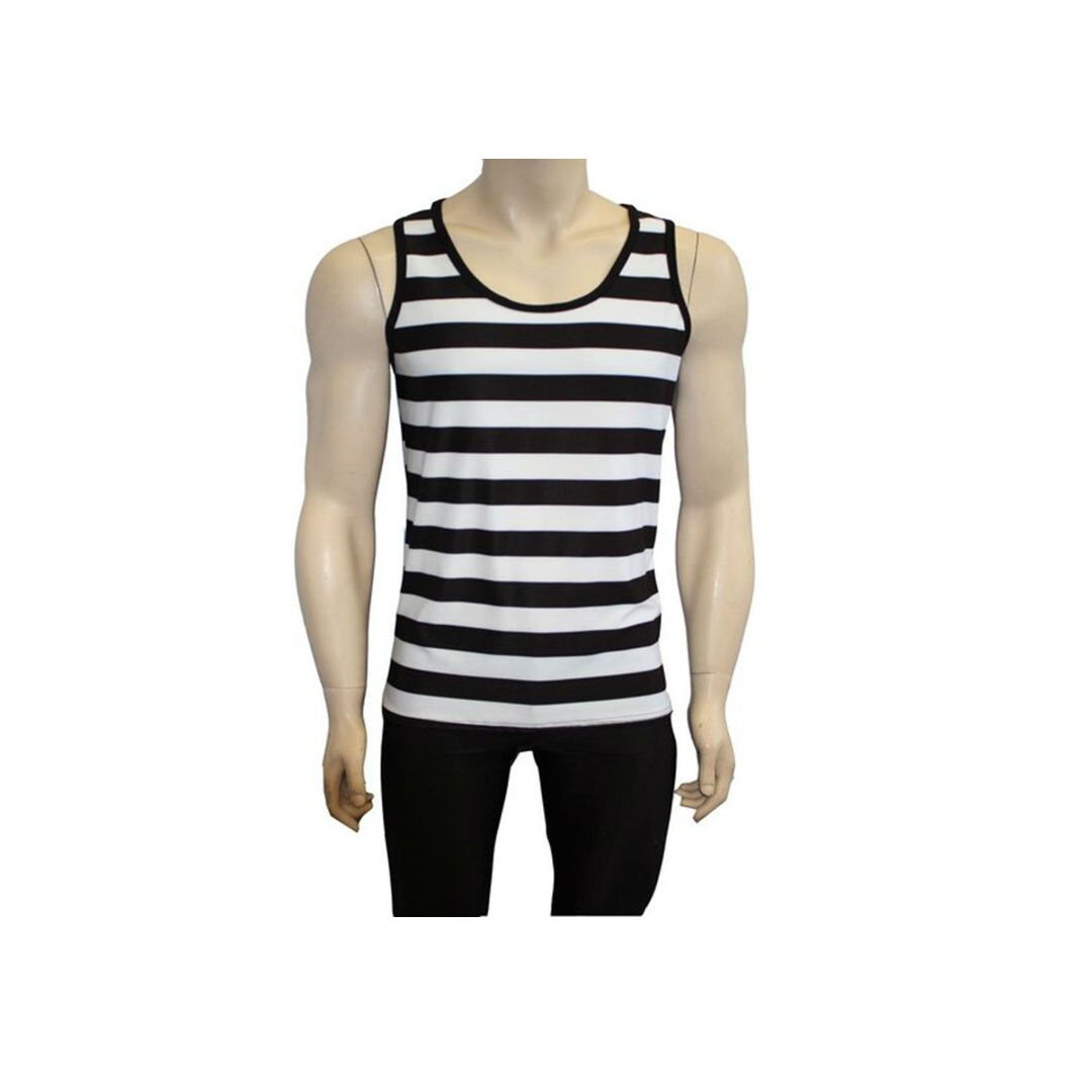 Image of Men's Black & White Stripes Printed Vest Top