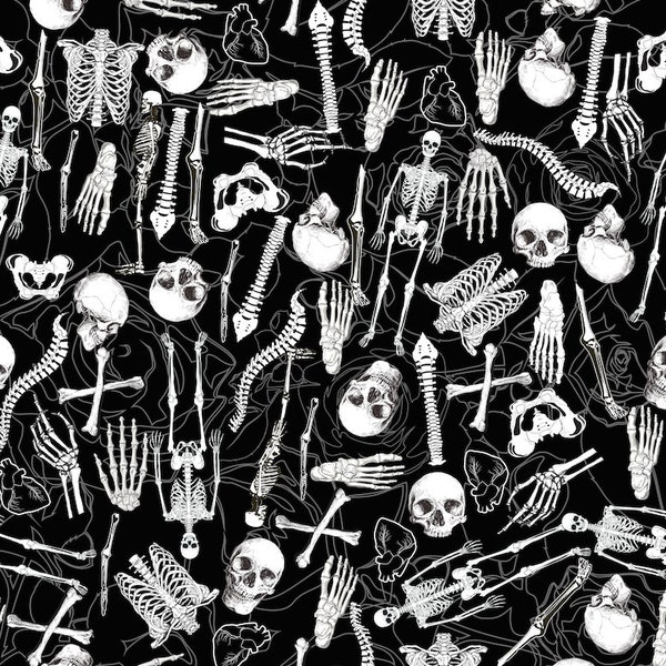 Gothic Skeletons Skulls Bones Ribcage Heart Anatomy Print Stretch Spandex Fabric Stunning Dressmaking Alternative Tops Leggings