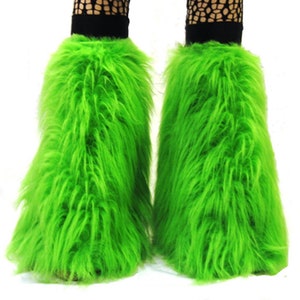 Neon UV Fluffy Furry Fluffies Long Pile Fur Legwarmers Boot Covers Rave Party Festival Clubwear image 8