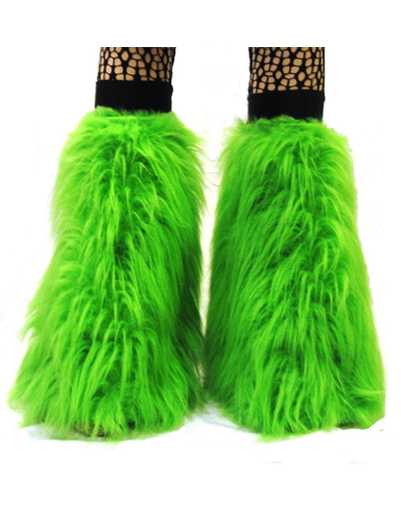 Neon UV Fluffy Furry Fluffies Long Pile Fur Legwarmers Boot Covers Rave Party Festival Clubwear image 8