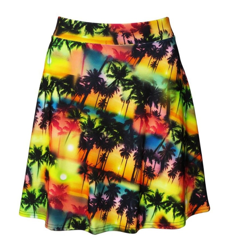 Exotic Colourful Palm Trees Sunset Los Angeles Beach Alternative Printed Skirts