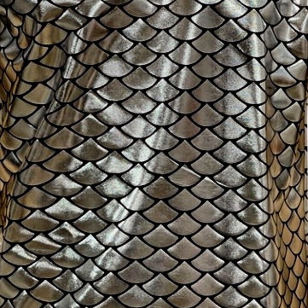 Metallic Shiny Silver Fish Scale Mermaid Foil Two Way Stretch Fabric Stunning Dressmaking Leggings Leotards Rave Party