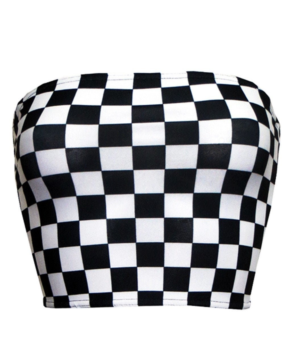 Image of Monochrome Chequered Chess Board Crop Bandeau Top