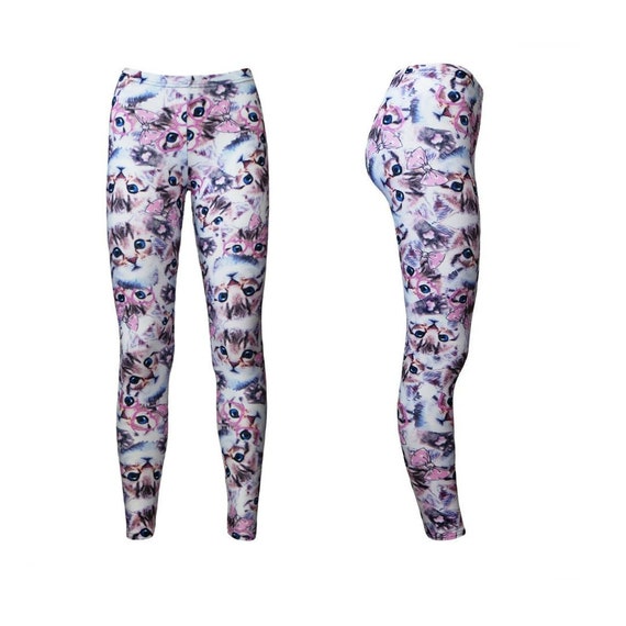 Cute Kitty Cat With Paw Glasses Bow Kitten Animal Lovers Alternative Printed Leggings