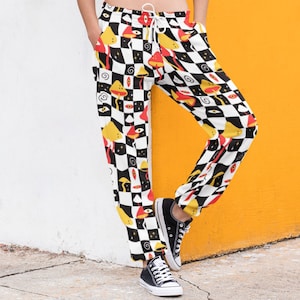 Awesome 80s Sheer Track Pants Crazy Geometric Pattern Elastic Waist