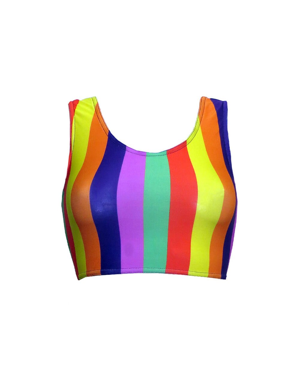 Image of Funky Multicoloured Rainbow Vertical Stripes Sleeveless Crop Top