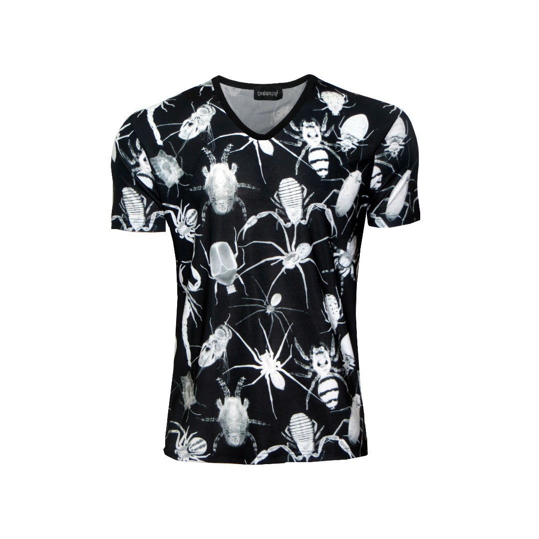 Image of Men's Mono X-Ray Vision Creepy Crawlers Tarantula Spiders Scorpion Beetle Alternative Printed V-Neck T Shirt