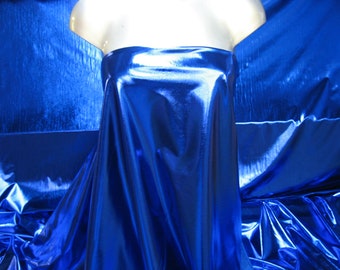 Metallic Blue Mirror Foil High Shine Liquid Wet Look Stretch Fabric Stunning Dressmaking Dancewear Leotards