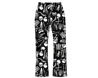 Gothic Skeletons Skulls Anatomy Bones Ribcage Heart Print Loungewear Sleepwear Pyjama Bottoms Pants