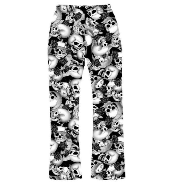 Skull Roses Banner Print Loungewear Sleepwear Pyjama Bottoms Pantalon