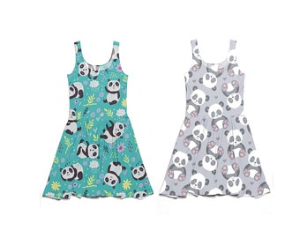 Kids / Girls Cute Panda Floral Animal Print Skater Dress Size UK 5 - 12 Years